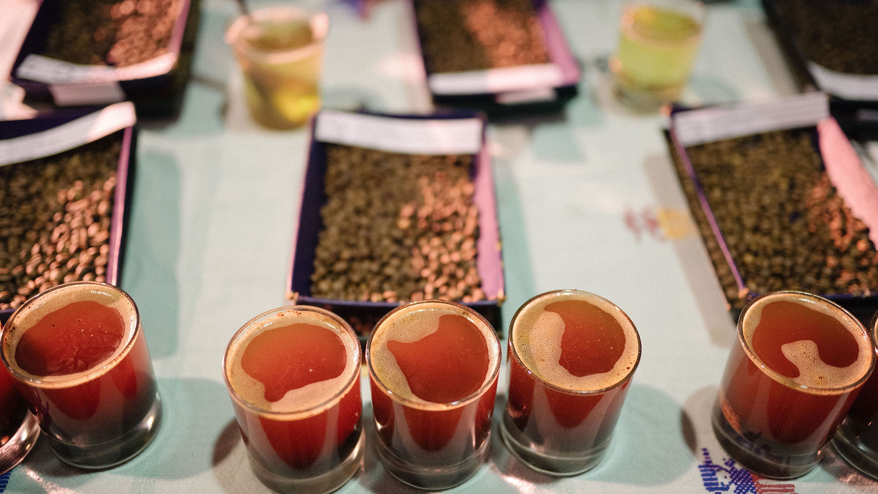Person probiert Kaffee beim Cupping