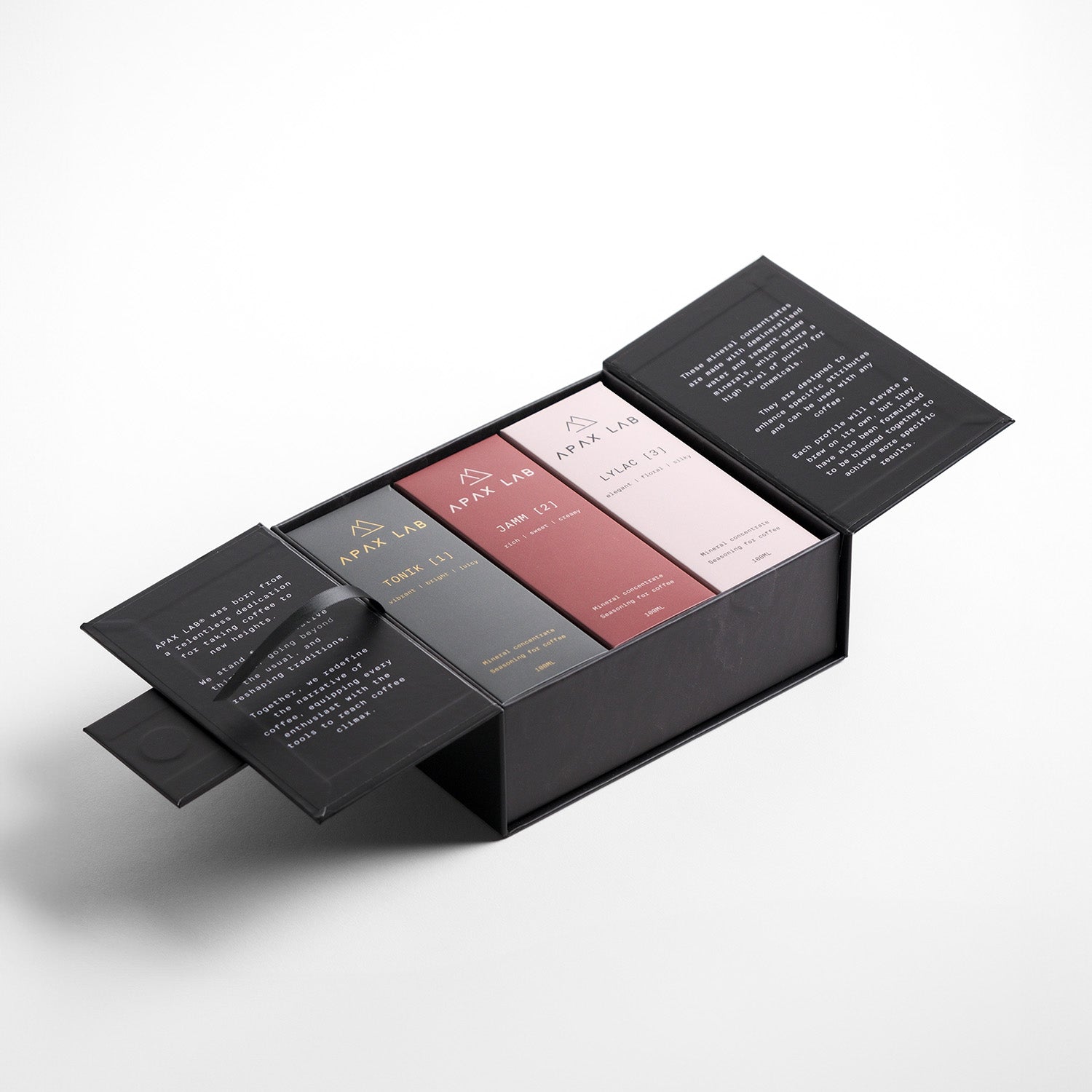 geöffnete Box mit allen drei Apax Lab Mineralkonzentraten