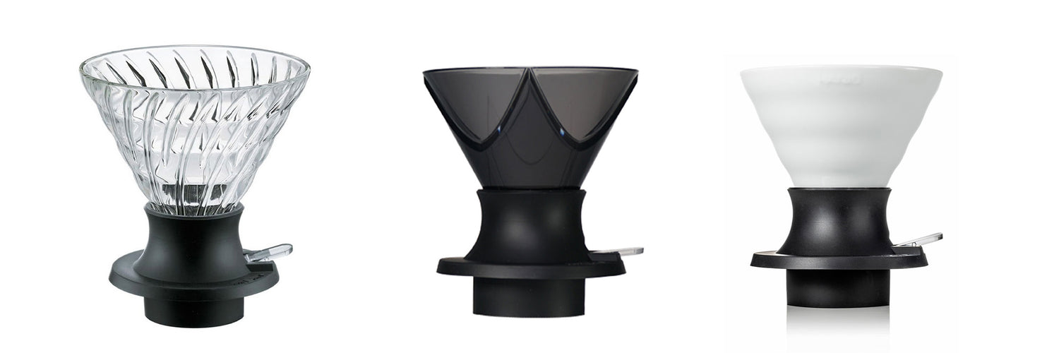 drei Versionen des Handfilters Hario Switch nebeneinander